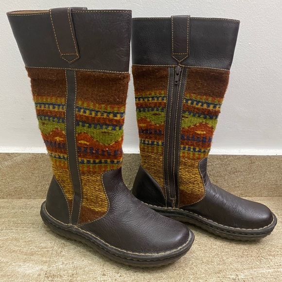 Born Brown Leather and Multicolor Knit Women's Boots - Picture 1 of 10